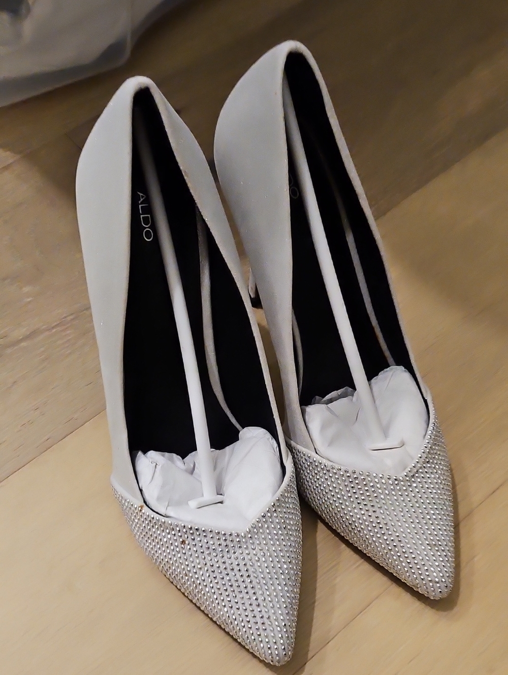 ALDO White Crystal Pointed Toe Heels